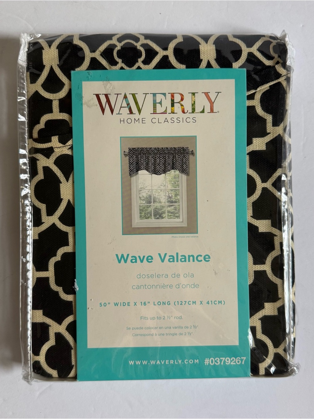 Waverly Lovely Lattice Onyx Black Wave Valance Curtain Geometric NWT